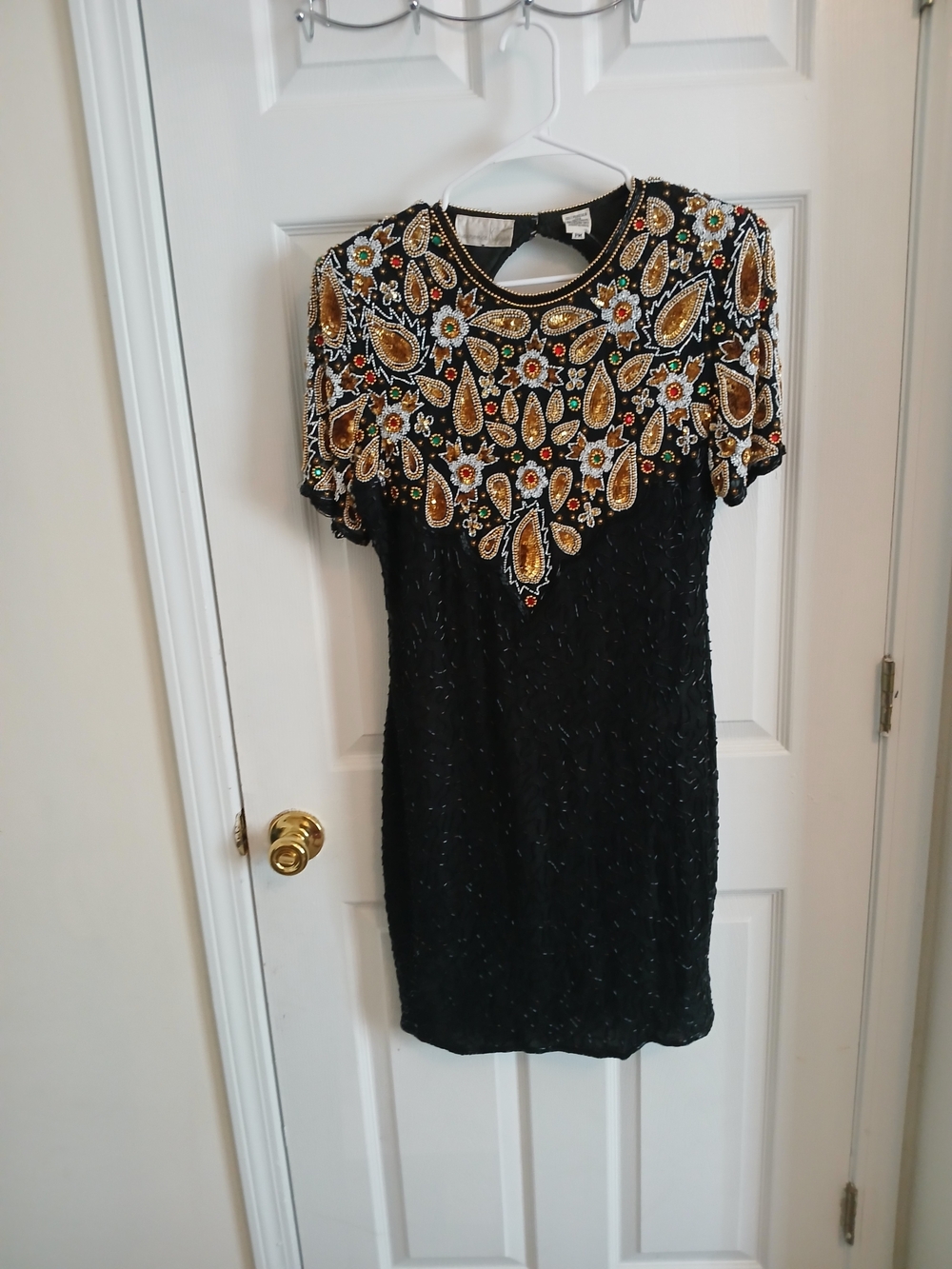 Embellished Black Evening Dress with Gold Accents